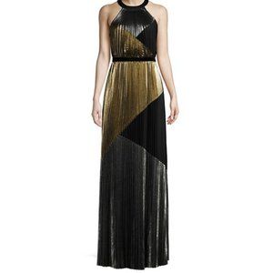 BCBGMaxAzria Metallic Sunburst Pleat Gown 00